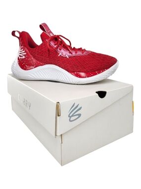 Under Armour Curry 10 Flow Red & White Speckled Athletic Sneakers 2023